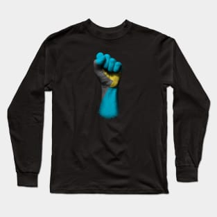 Flag of Bahamas on a Raised Clenched Fist Long Sleeve T-Shirt